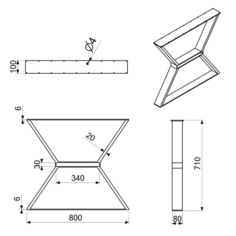 Metalliset pöydänjalat mittakuva