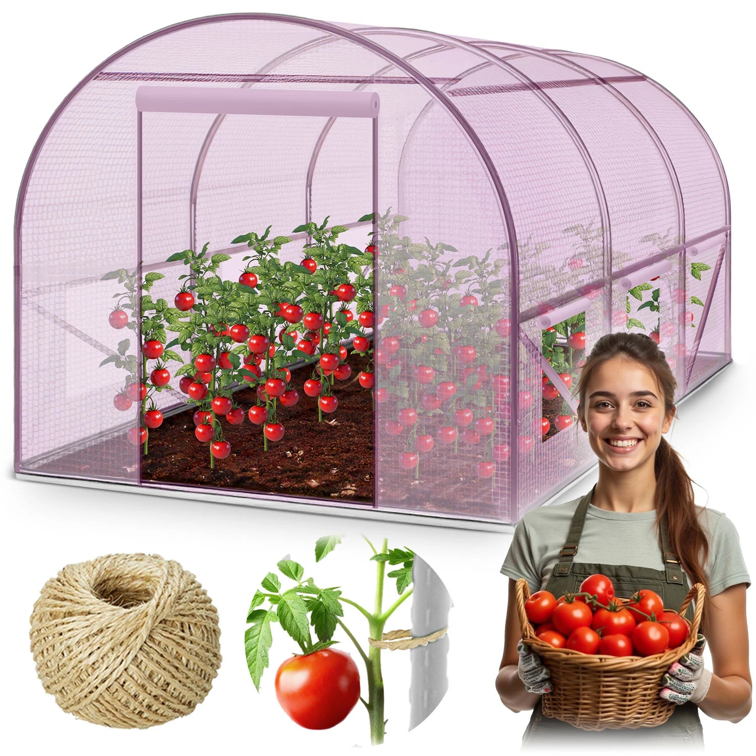 Pinkki kasvihuonetunneli 2x3 m puutarhaan