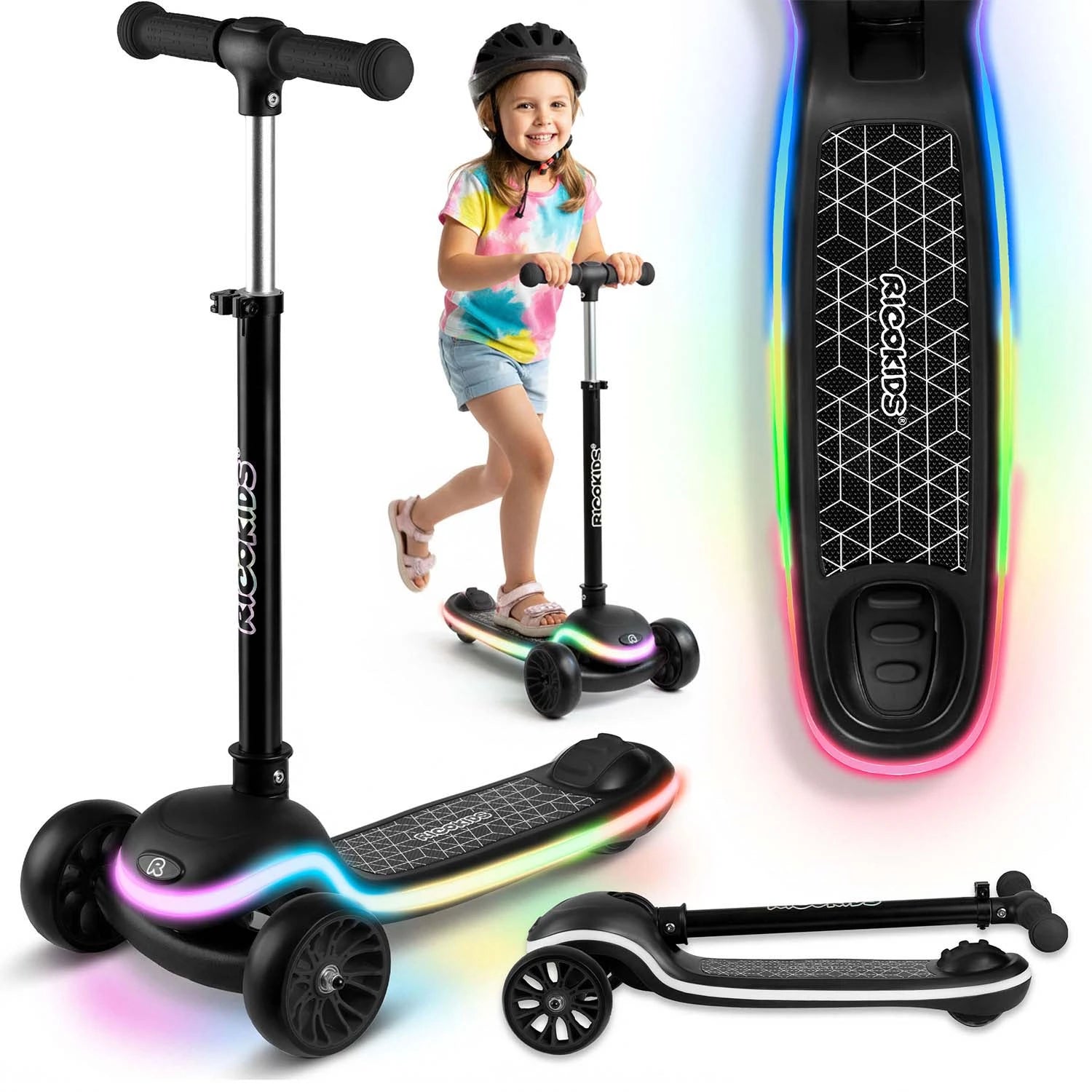 Ricokids Leddi musta LED-potkulauta edestä