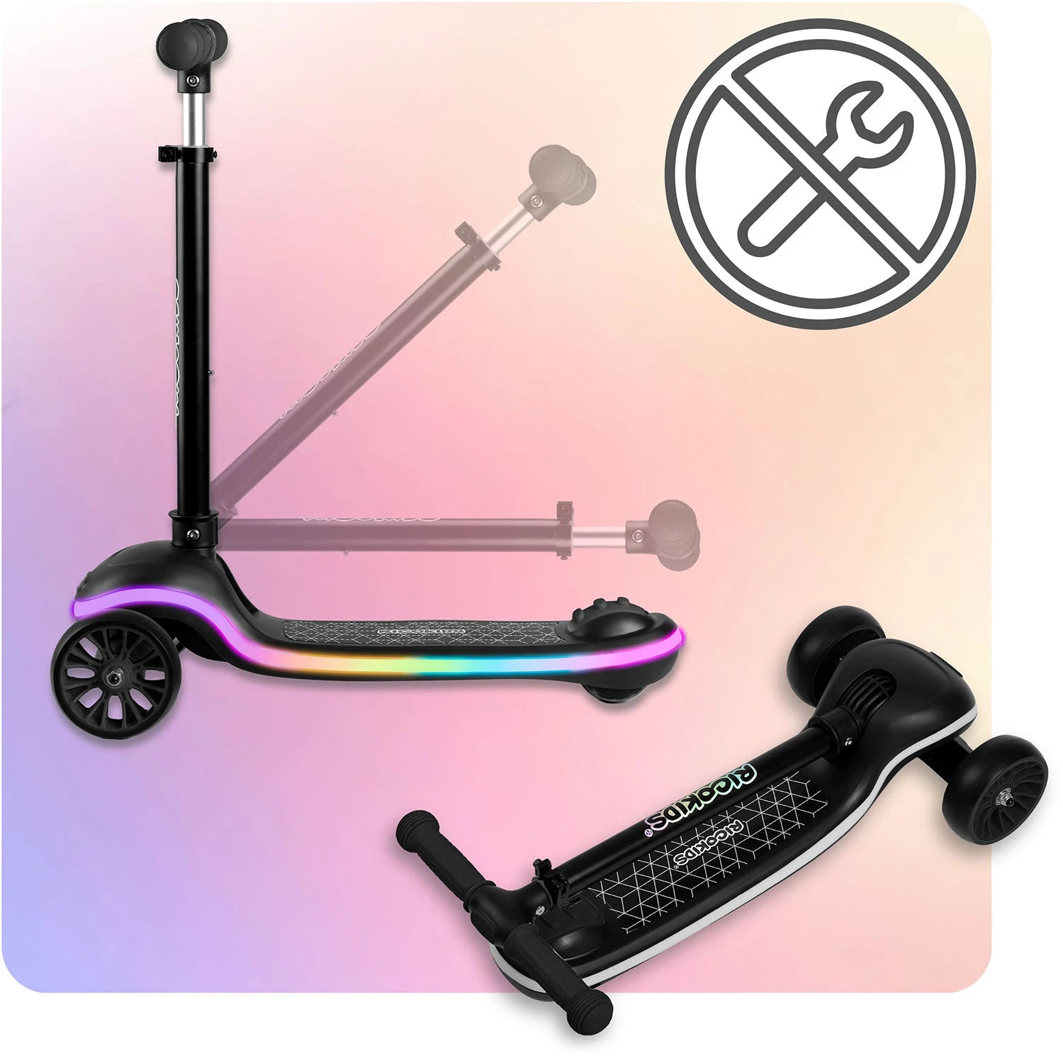 Ricokids taitettava LED-potkulauta