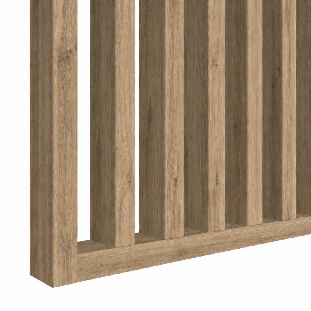 Tumma tammi rimaseinä 30x60 mm modernissa olohuoneessa