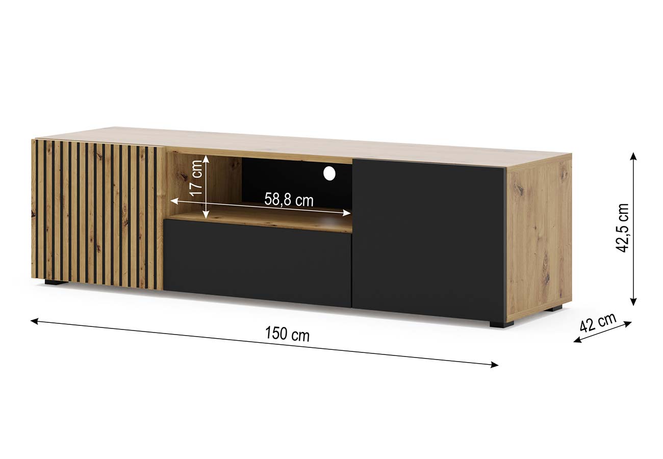 Tv-taso Tori 150cm Mattamusta tammi-mitat