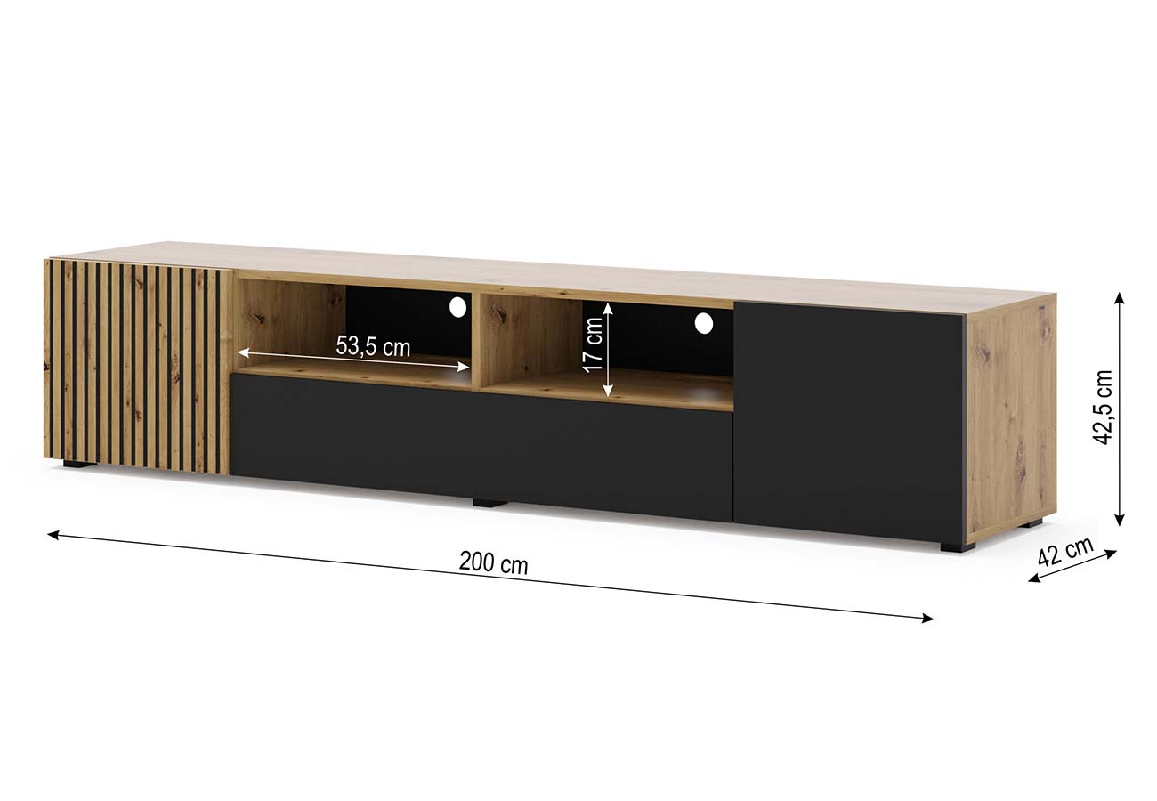 Tv-taso Tori 200cm Mattamusta tammi-mitat