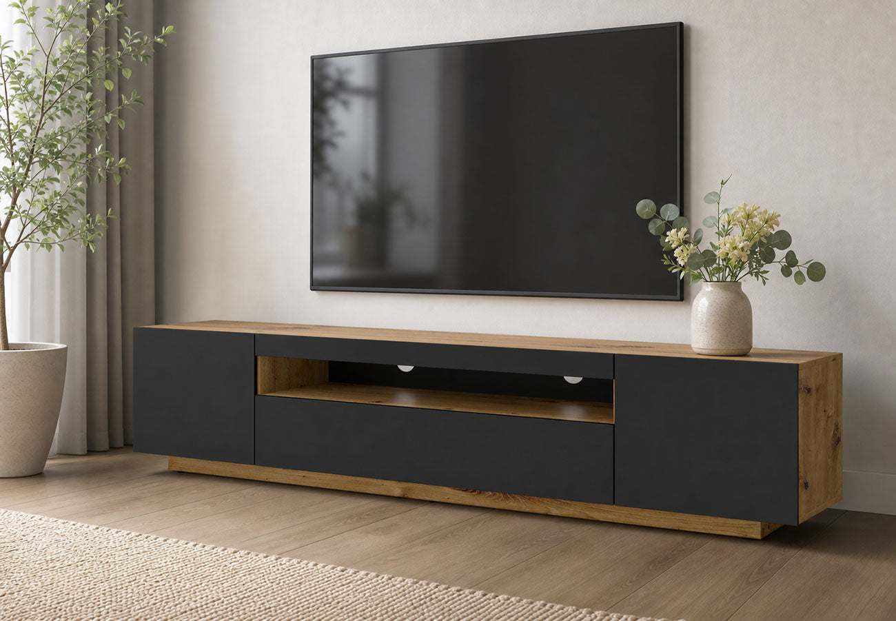 Tv-taso seinälle prime musta tammi 200 cm