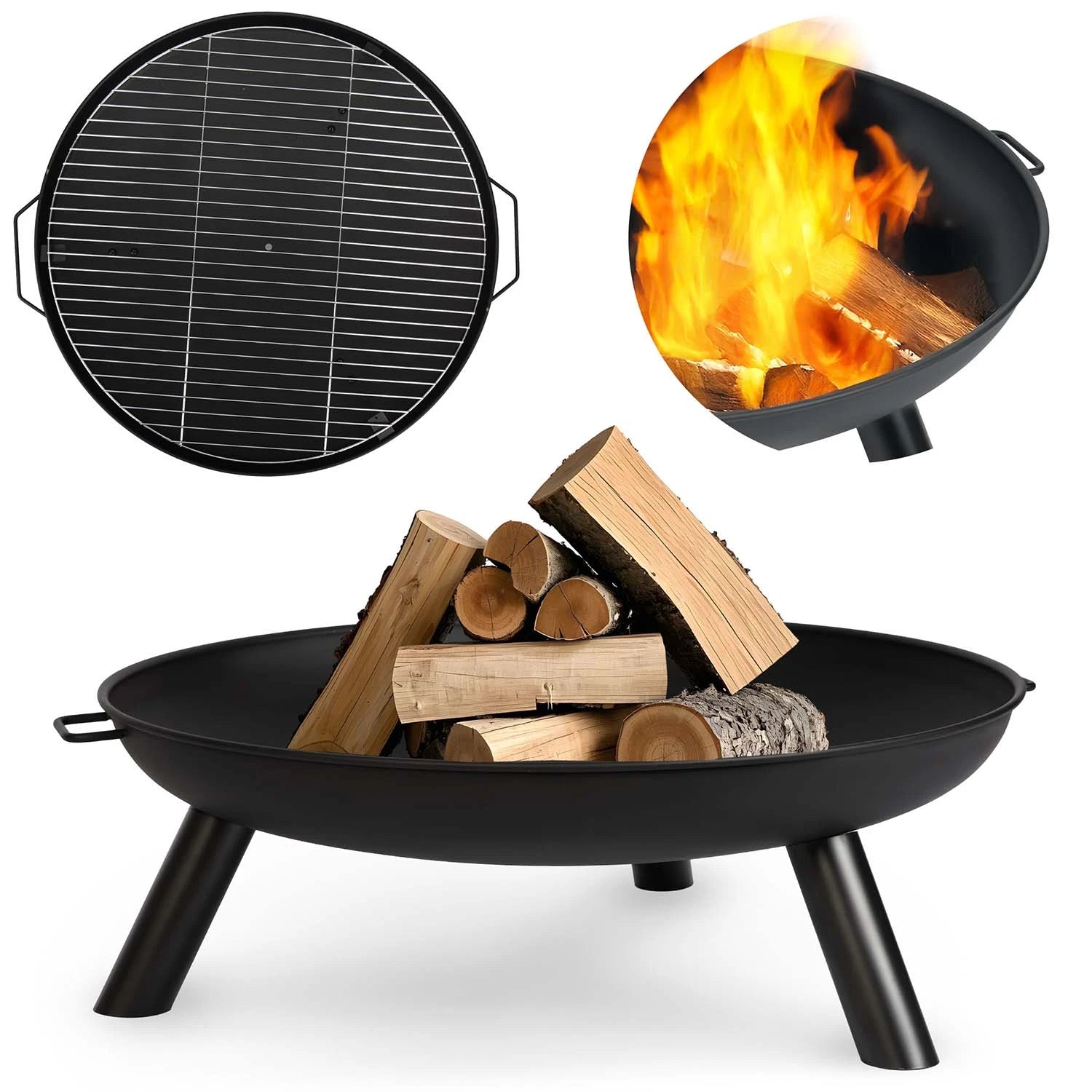 Ulkotulisija ritilällä 60 cm – musta teräksinen fire pit