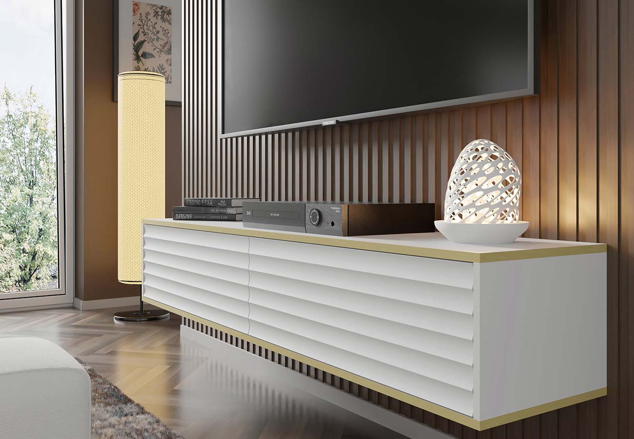 Wabi tv-taso 180cm valkoinen seinälle