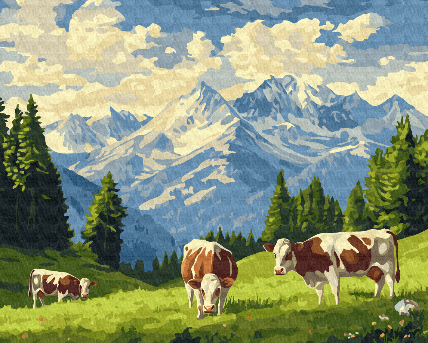 Maalaa numeroin Paint by numbers Sunny morning in a meadow
