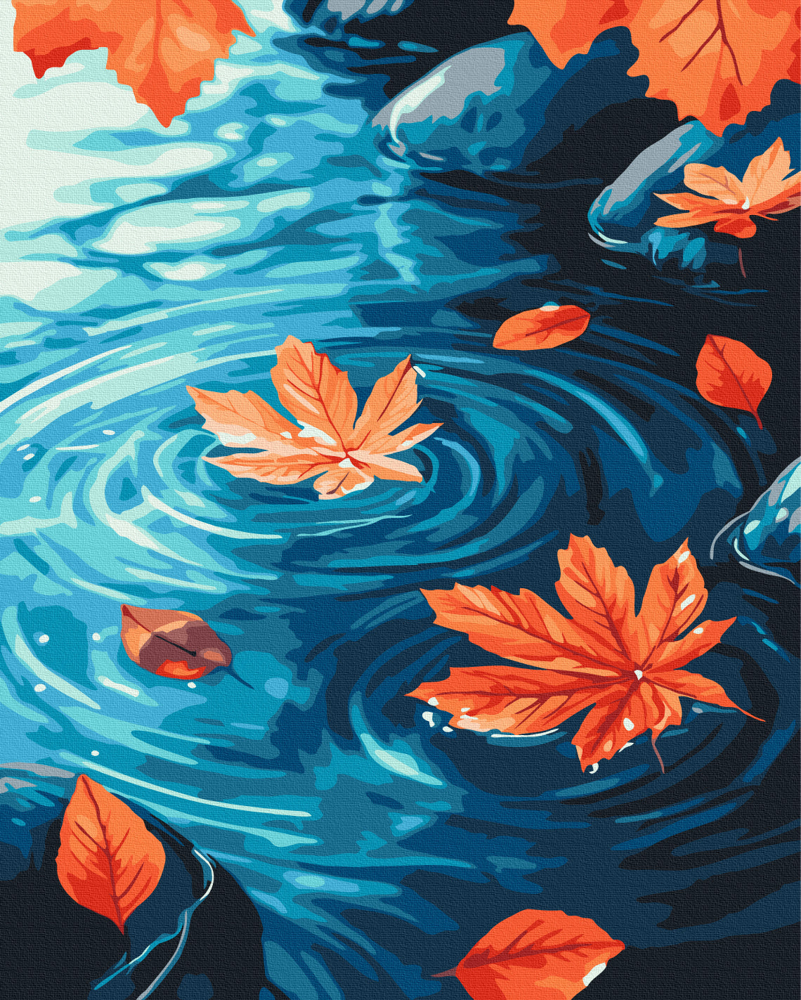 Maalaa numeroin Paint by numbers Golden leaves on the water