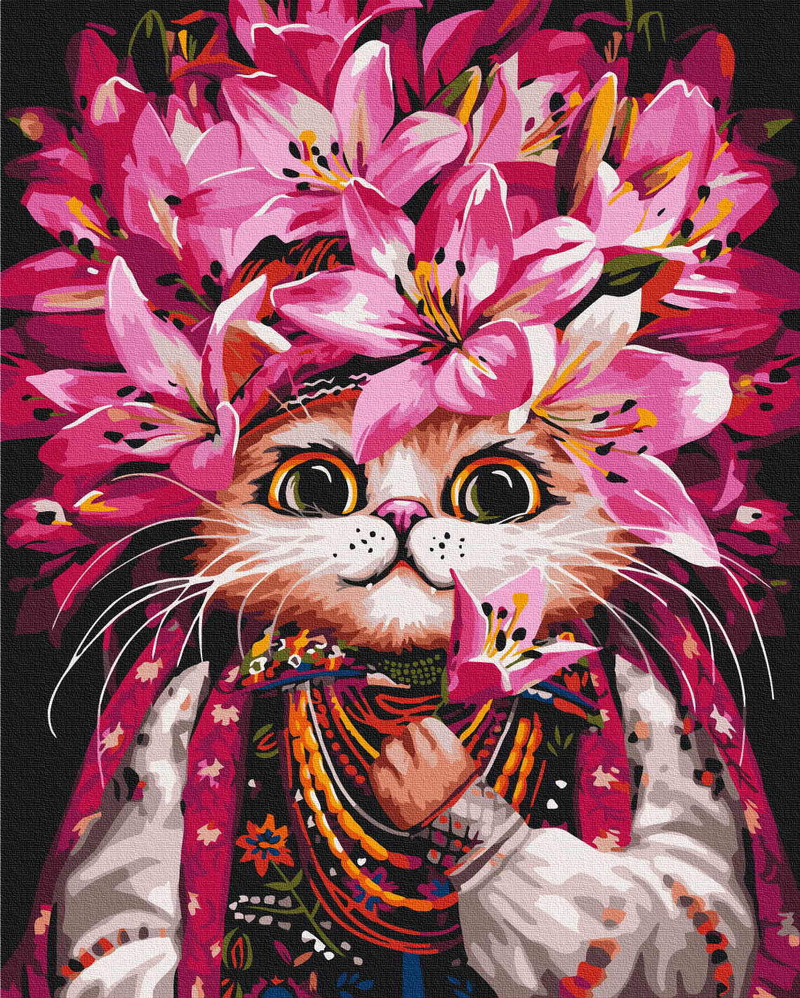 Maalaa numeroin Paint by numbers Kitty in lilies © Marianna Pashchuk