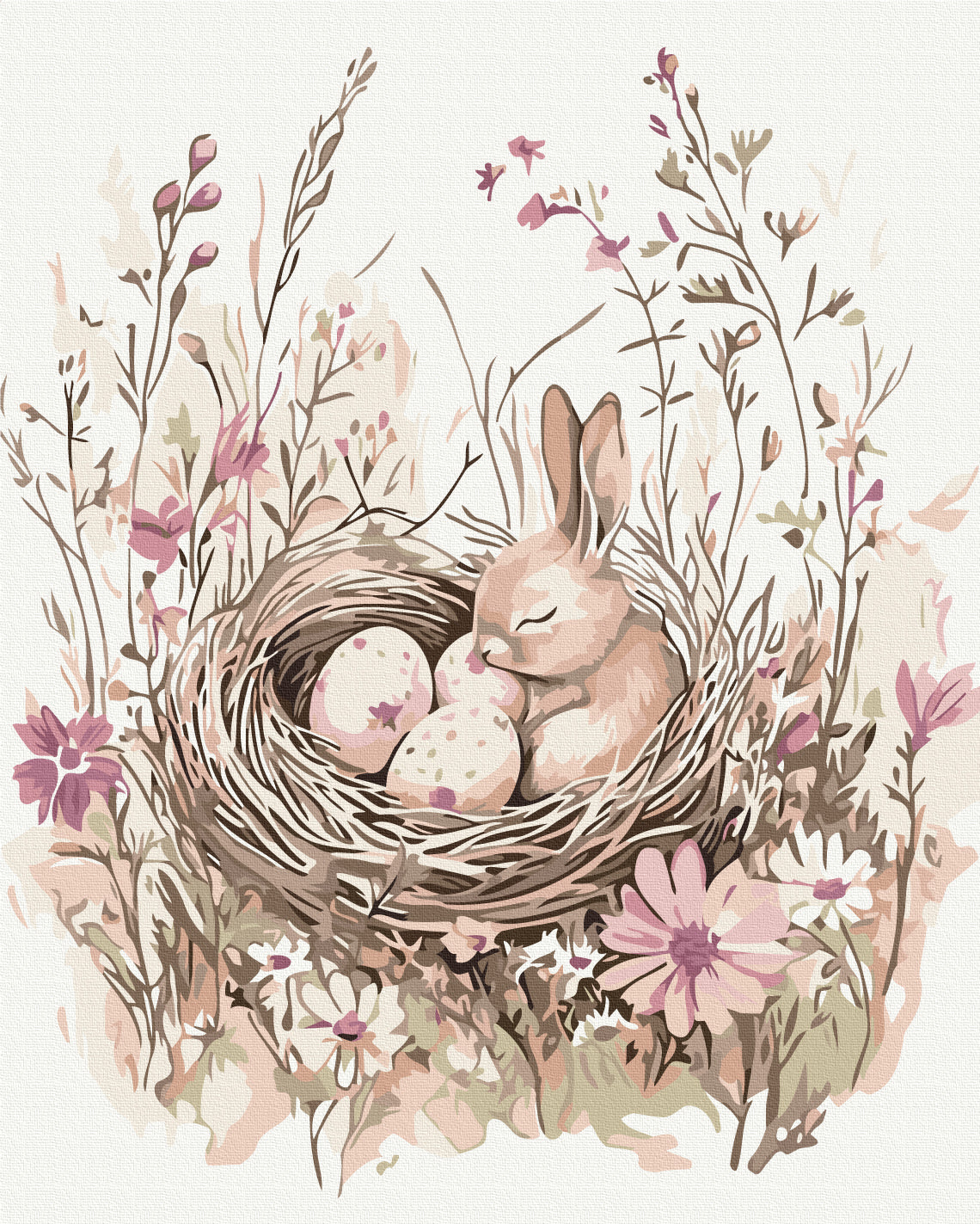 Maalaa numeroin Paint by numbers Fluffy bunny and Easter eggs