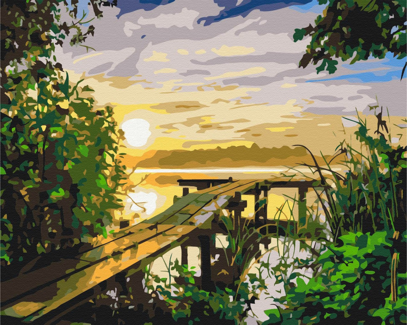 Maalaa numeroin Paint by numbers Sunset on the river