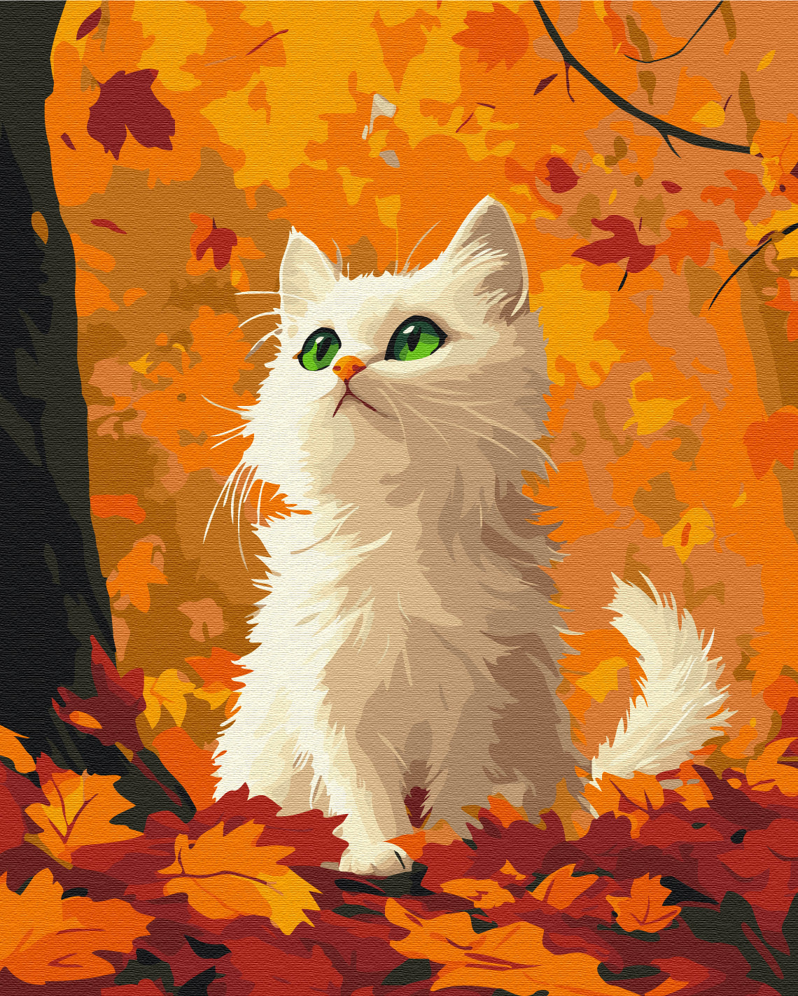 Maalaa numeroin Paint by numbers Kitty in fallen leaves