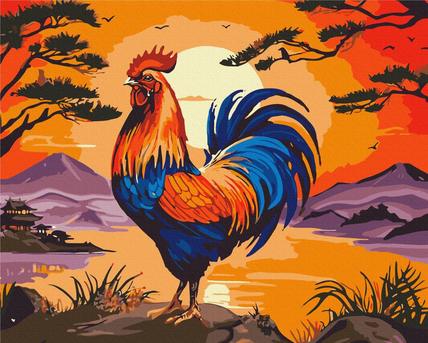 Maalaa numeroin Paint by numbers Rooster above the horizon © Telonitskaya Kristina