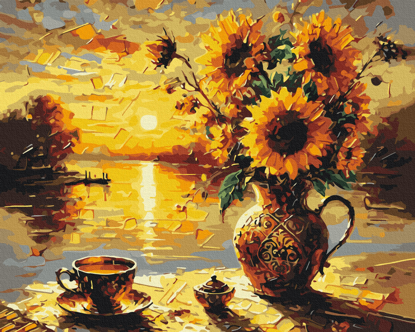 Maalaa numeroin Paint by numbers Sunflowers at sunset © Oleg Loburak