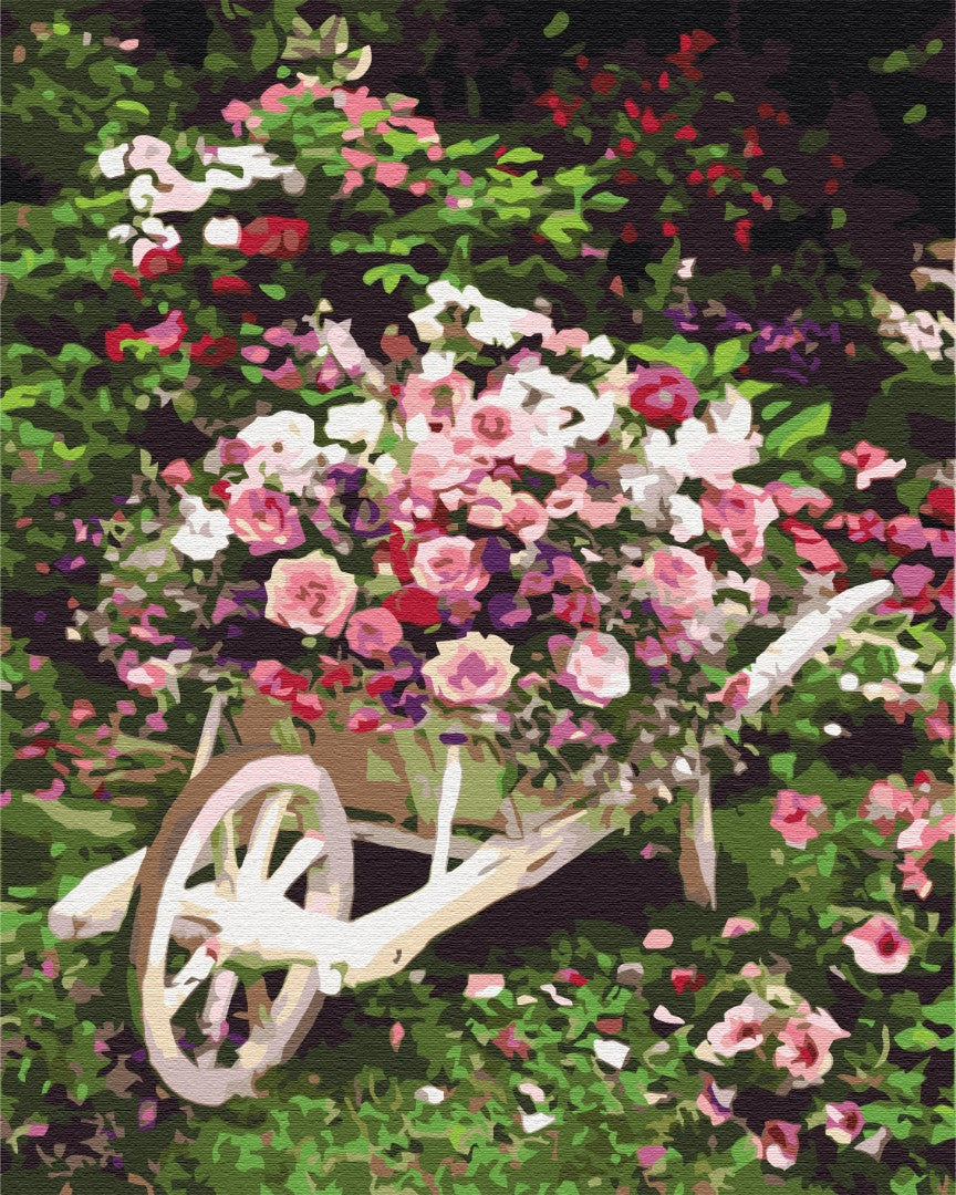 Maalaa numeroin Paint by numbers Garden cart with flowers