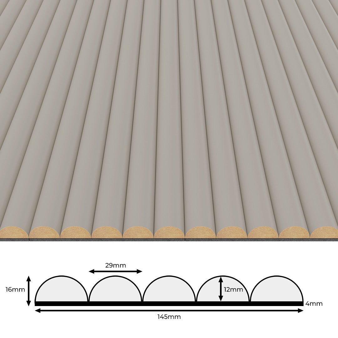Lähikuva kasmir uritetusta paneelista 4 mm huopapohjalla