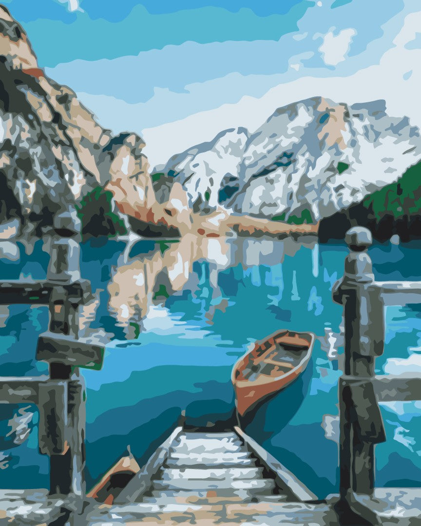 Maalaa numeroin Paint by numbers Boat by lake Braies