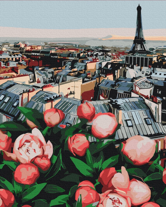 Maalaa numeroin Paint by numbers Peony with a view of Paris