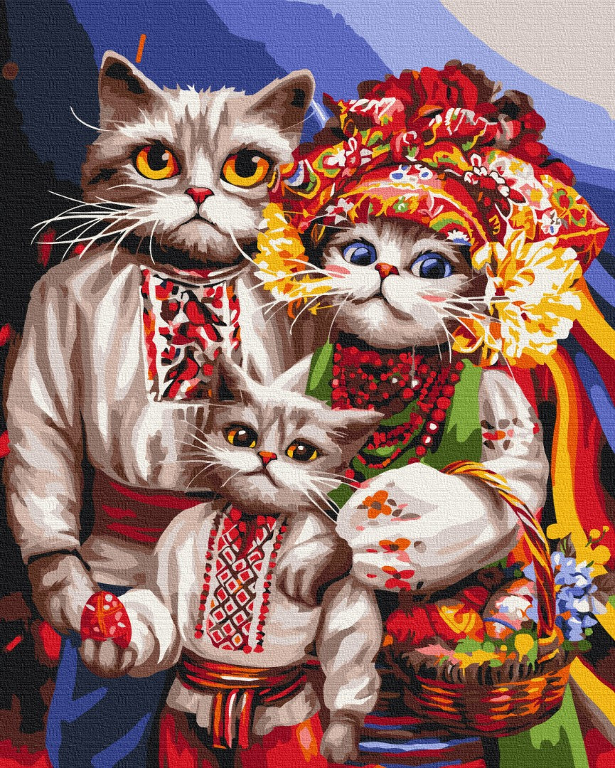 Maalaa numeroin Paint by numbers Family of Hutsul cats © Marianna Pashchuk