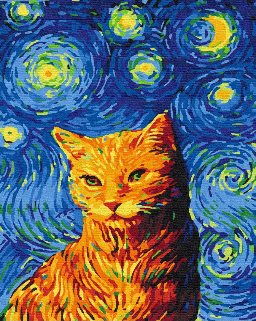 Maalaa numeroin Paint by numbers Cat on a starry night