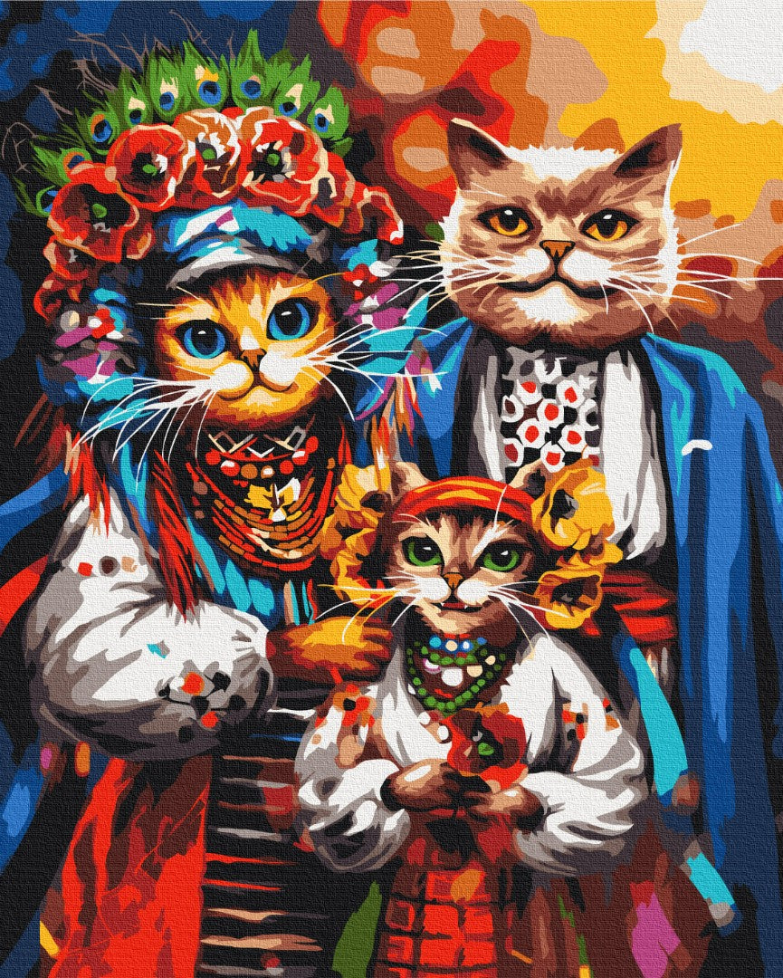 Maalaa numeroin Paint by numbers Family of Cossack cats © Marianna Pashchuk