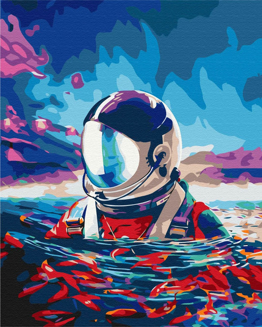 Maalaa numeroin Paint by numbers Astronaut and fish