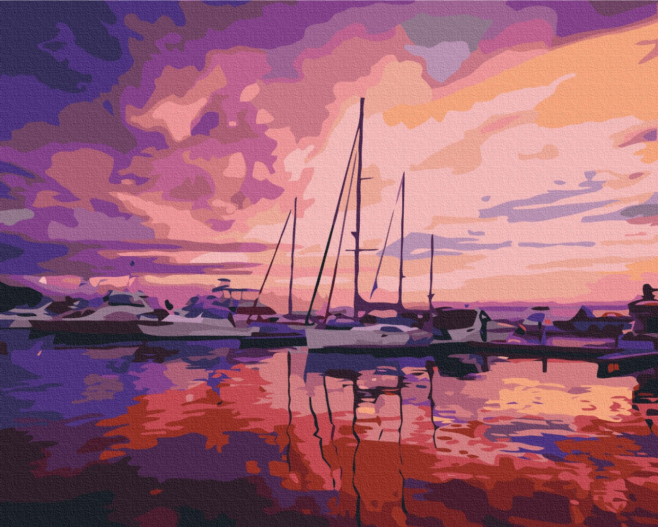 Maalaa numeroin Paint by numbers Pink sunrise at the yacht club