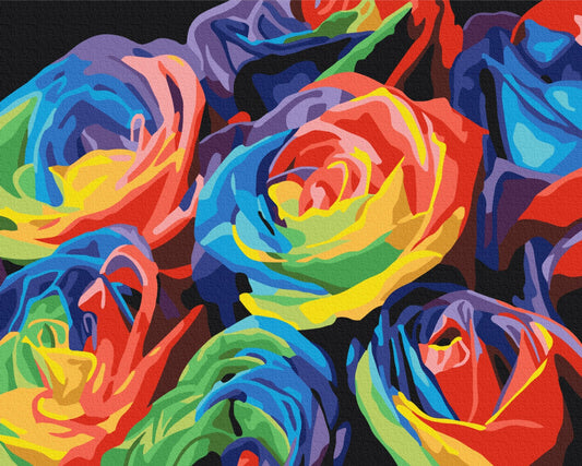Maalaa numeroin Paint by numbers Rainbow roses