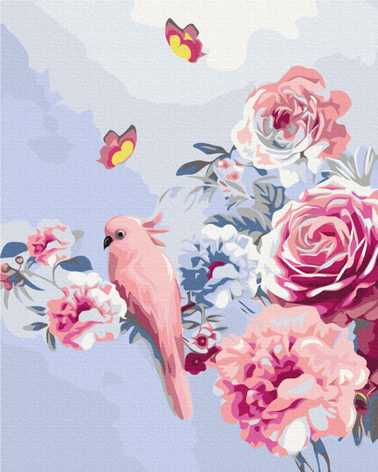 Maalaa numeroin Paint by numbers Parrot in flowers