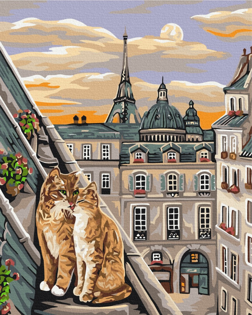 Maalaa numeroin Paint by numbers Cat tenderness in Paris