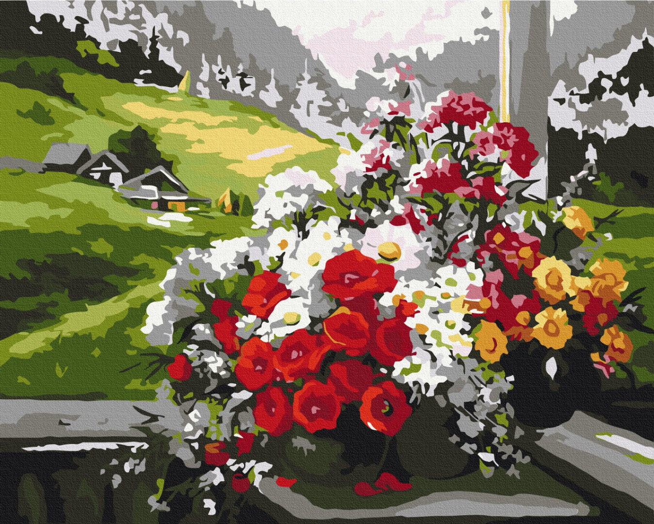Maalaa numeroin Paint by numbers Bouquets on the window