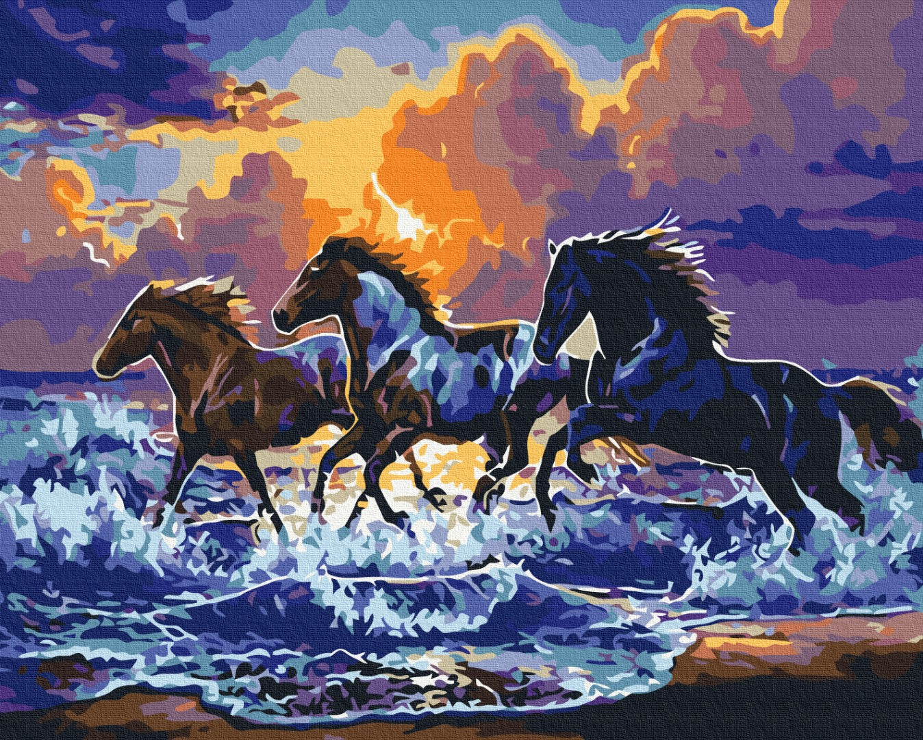 Maalaa numeroin Paint by numbers Herd of black horses