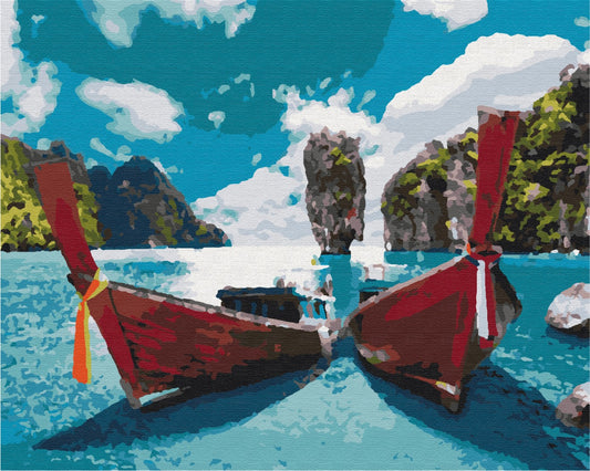 Maalaa numeroin Paint by numbers Boats in the lagoon