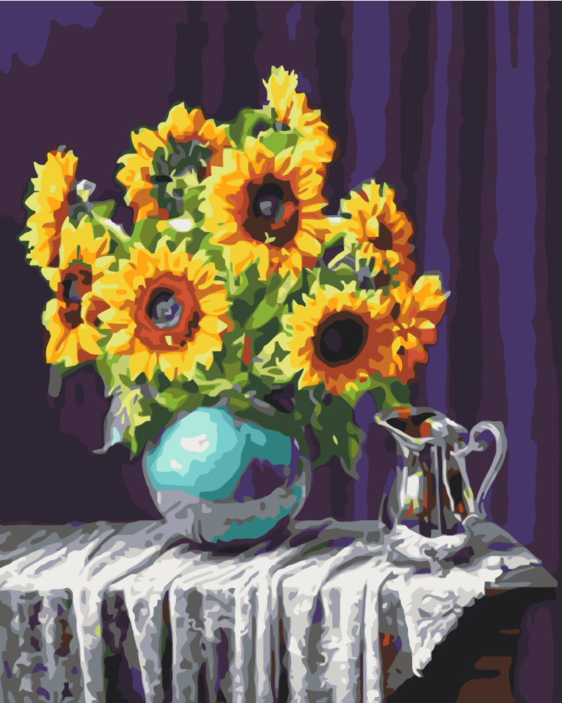 Maalaa numeroin Paint by numbers Sunflowers in a vase