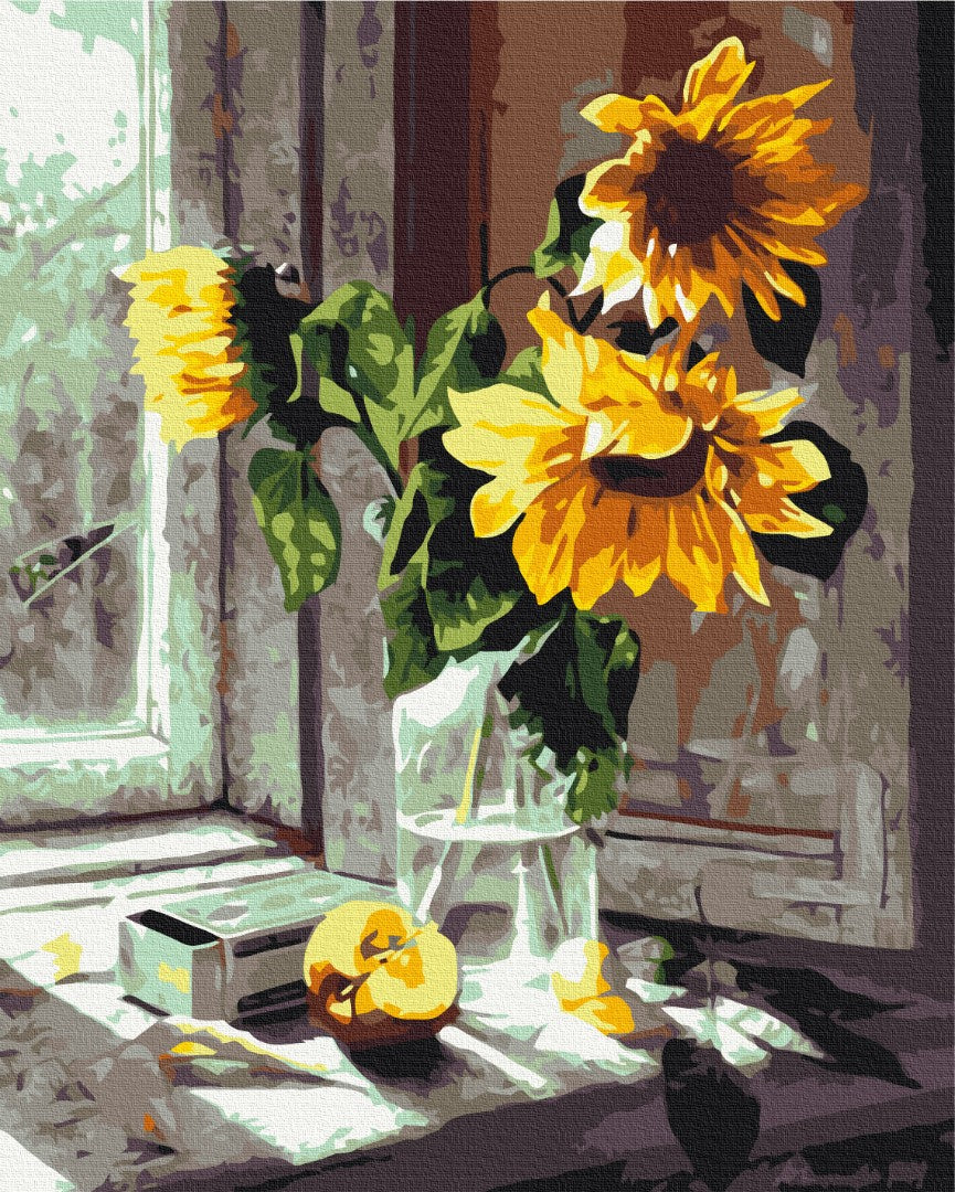 Maalaa numeroin Paint by numbers Bouquet of sunflowers in the window