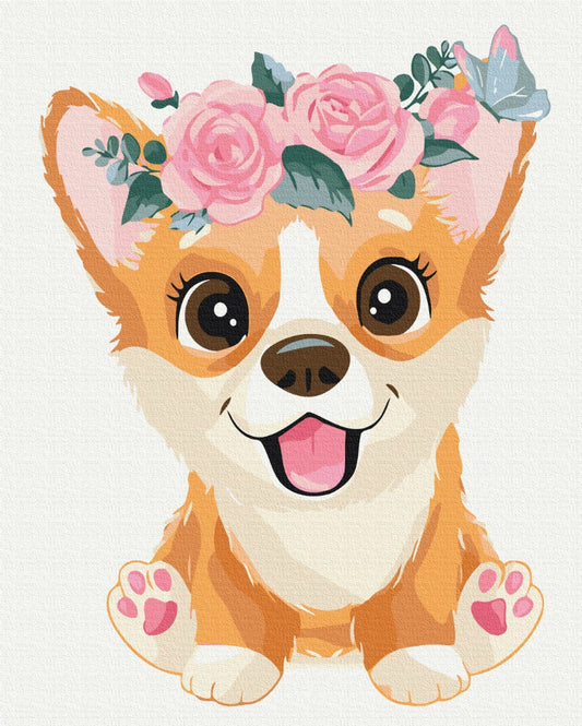 Maalaa numeroin Paint by numbers Corgi in a wreath