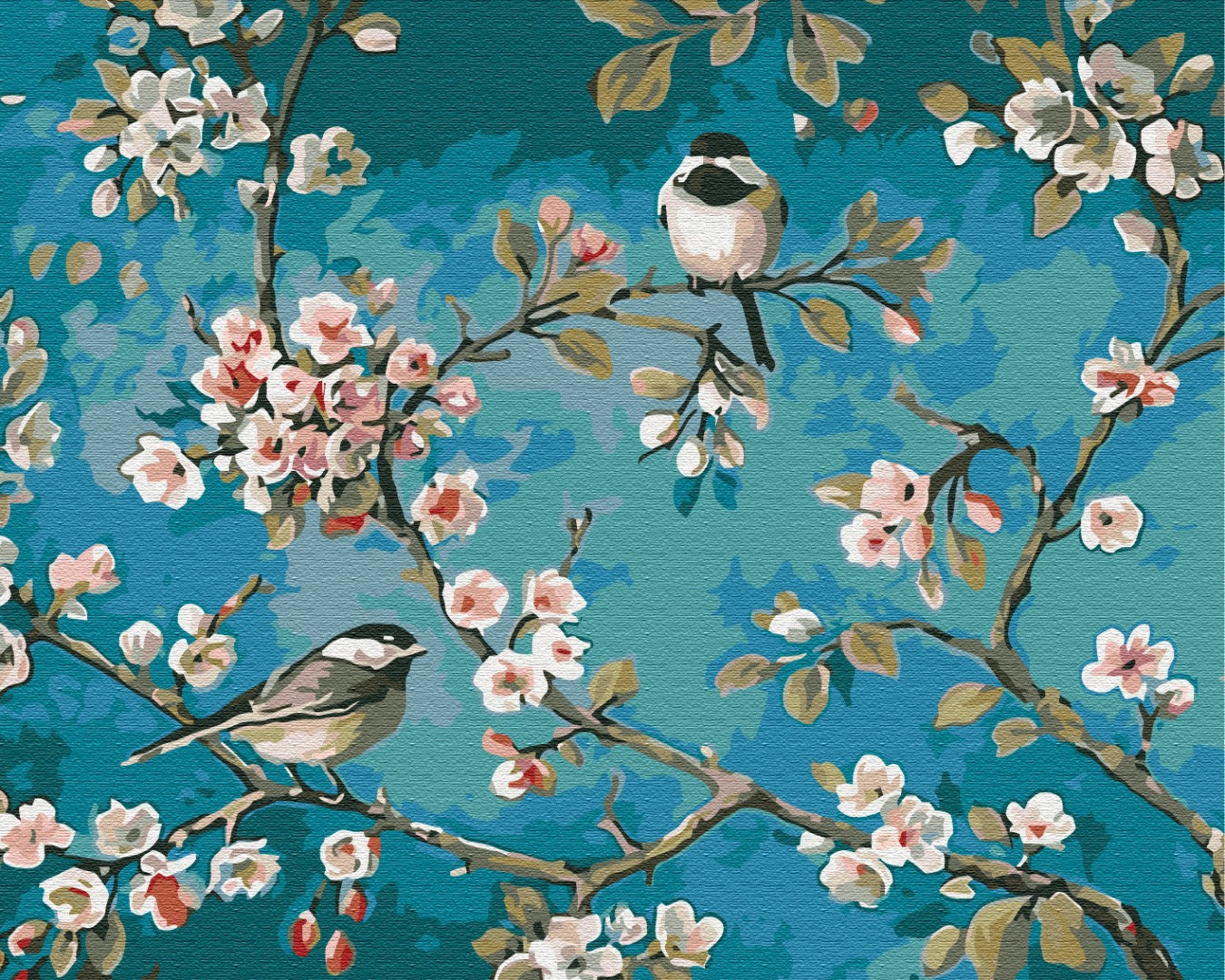 Maalaa numeroin Paint by numbers Titmouse on the branches