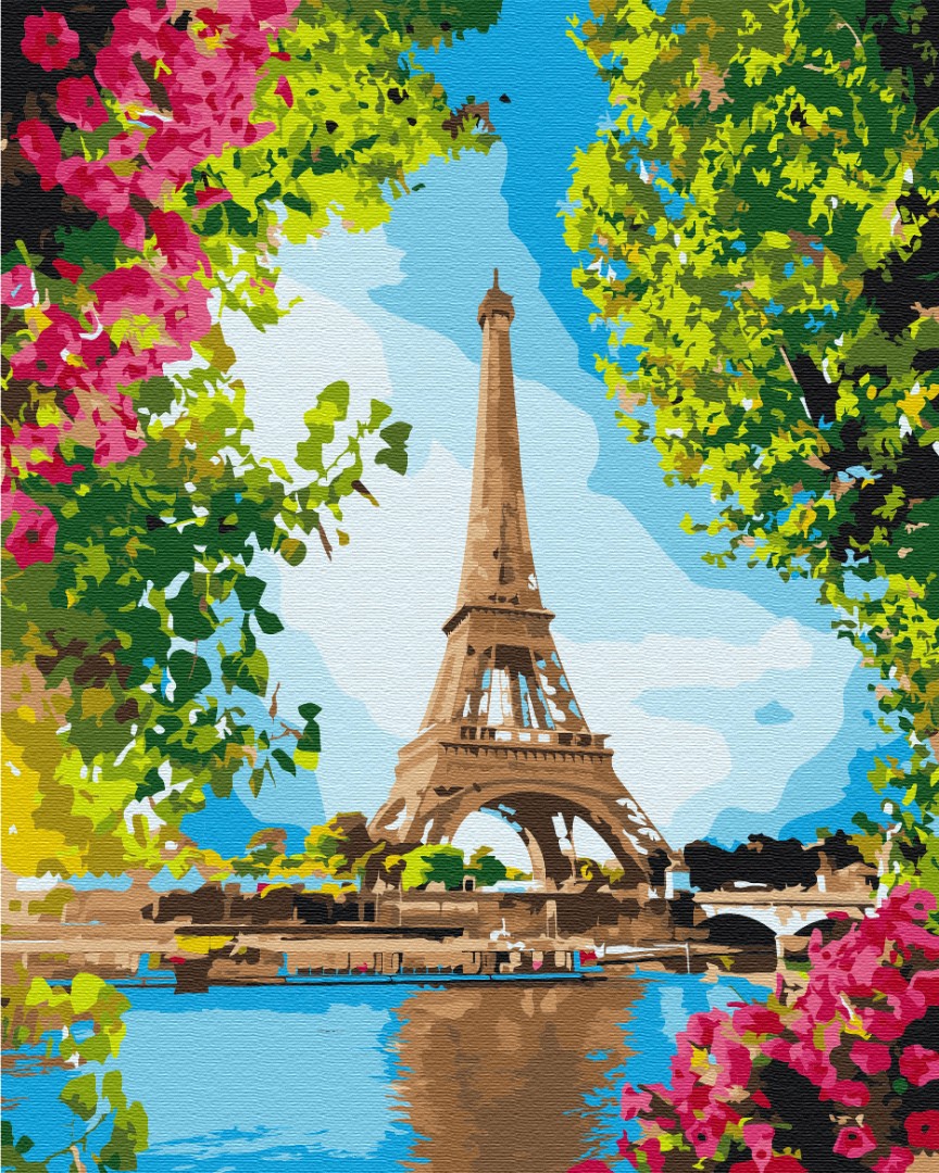 Maalaa numeroin Paint by numbers Flower view of the Eiffel Tower