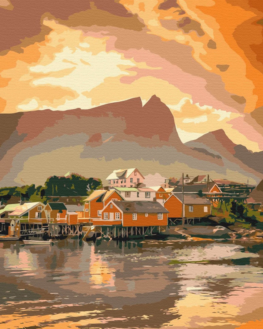 Maalaa numeroin Paint by numbers Cozy sunset in Norway