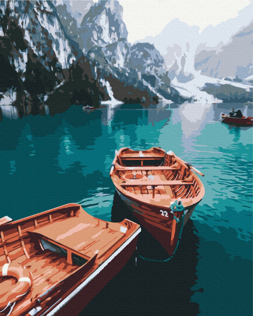 Maalaa numeroin Paint by numbers Boats on an alpine lake