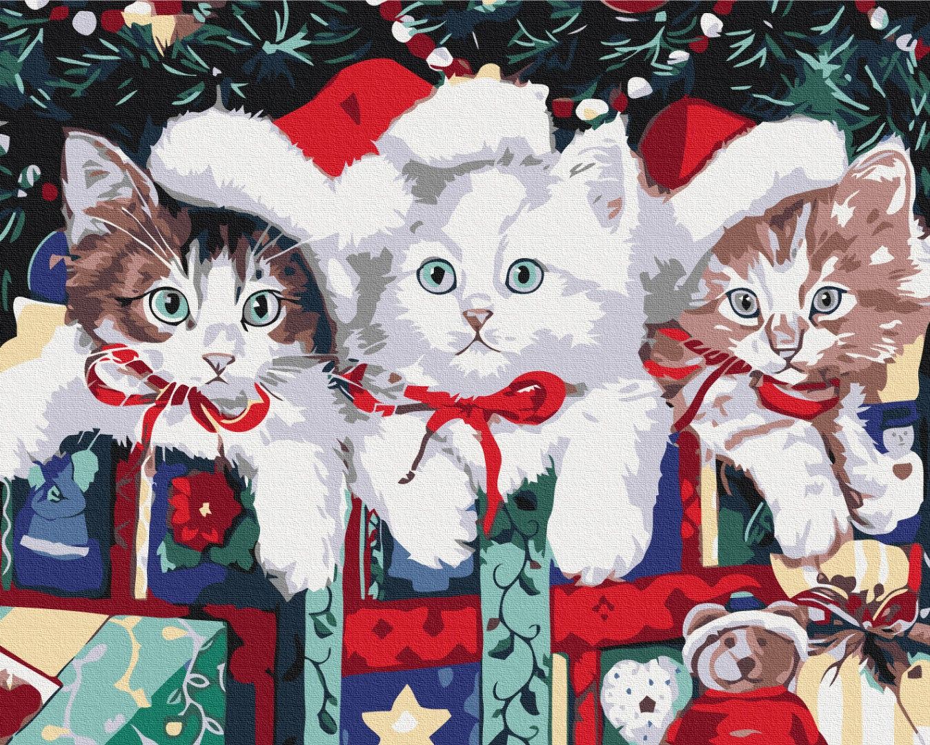 Maalaa numeroin Paint by numbers Christmas cats