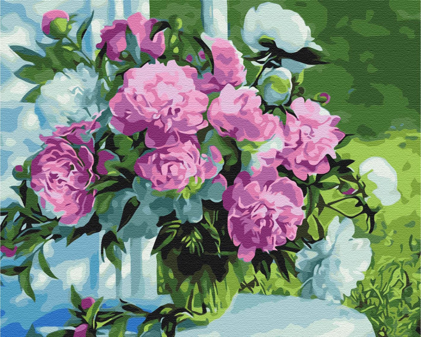 Maalaa numeroin Paint by numbers Bouquet of peonies in the garden