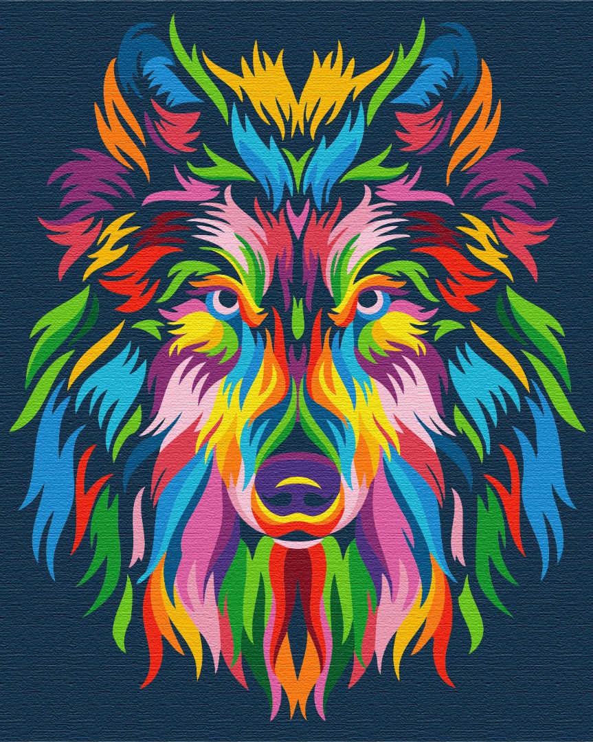 Maalaa numeroin Paint by numbers Rainbow wolf