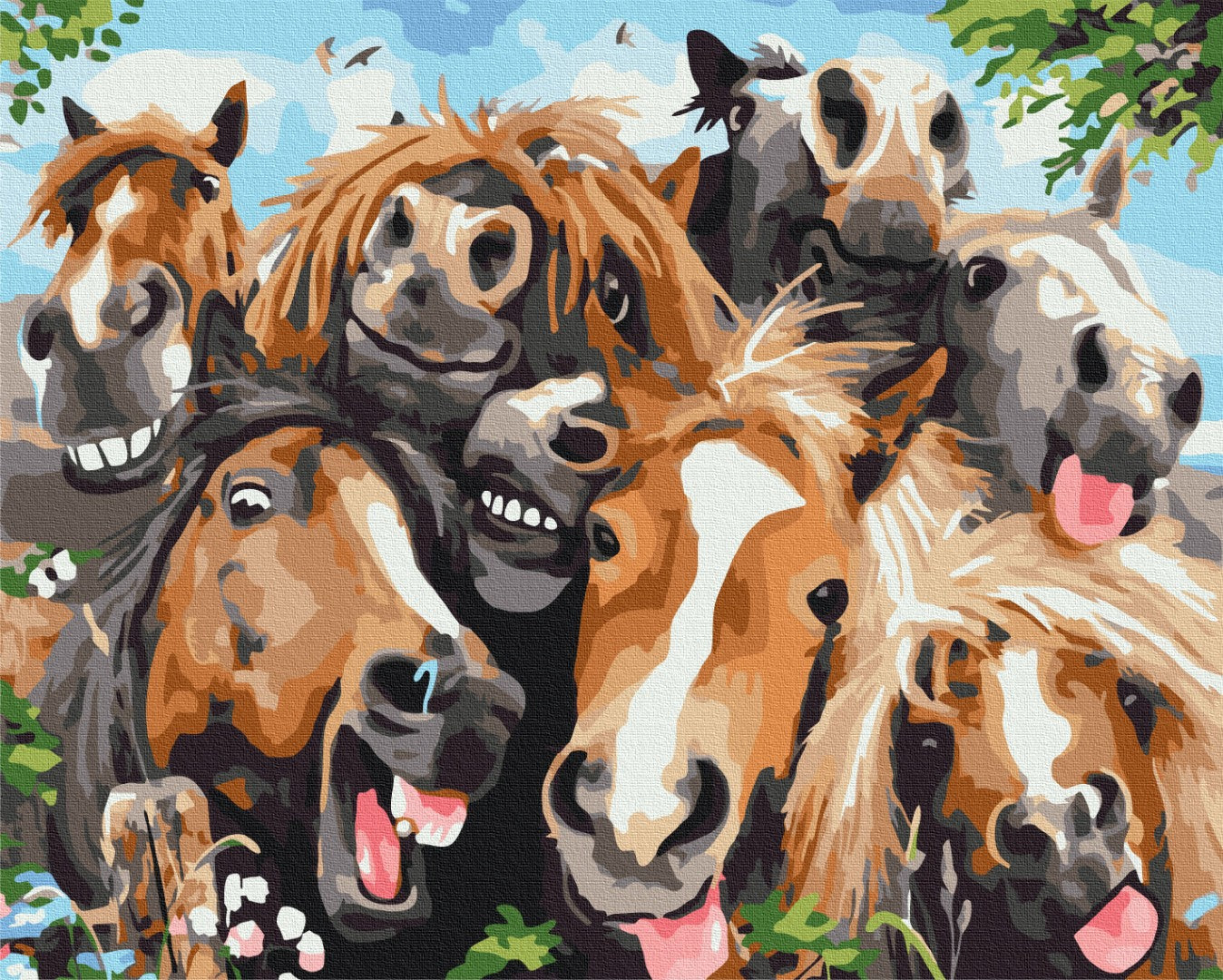 Maalaa numeroin Paint by numbers Selfie horses