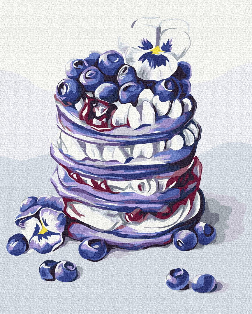 Maalaa numeroin Paint by numbers Pancakes with blueberries © Anna Kulyk
