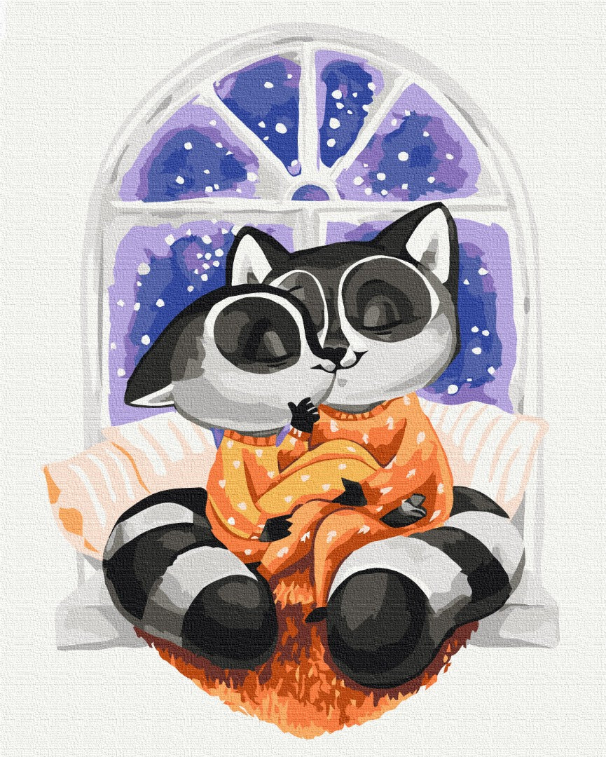 Maalaa numeroin Paint by numbers Hugs of raccoons © Kateryna Branchukova