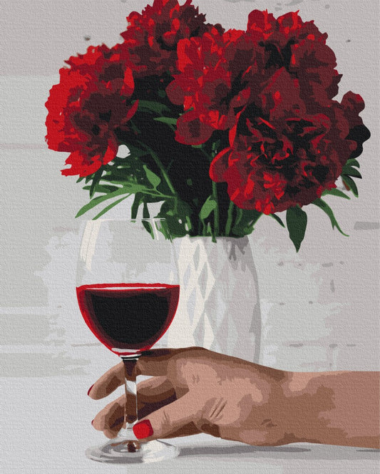 Maalaa numeroin Paint by numbers Peony wine