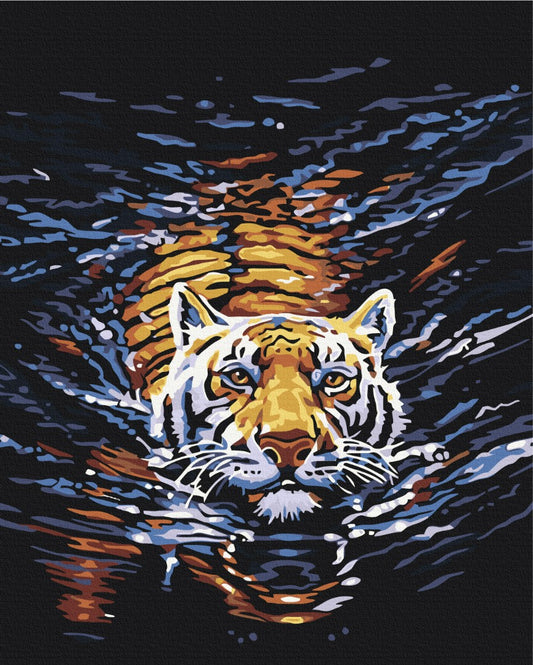 Maalaa numeroin Paint by numbers Tiger swimmer