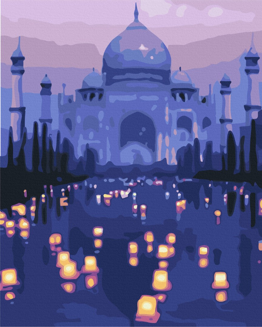Maalaa numeroin Paint by numbers Evening near the Taj Mahal