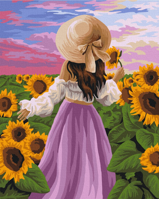 Maalaa numeroin Paint by numbers Lady in sunflowers